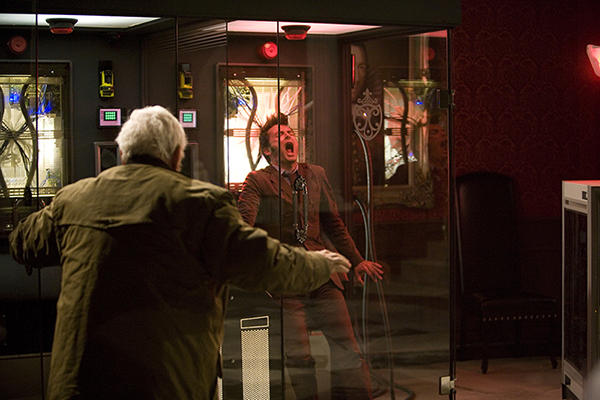 The Doctor (David Tennant) saves Wilfred Mott (Bernard Cribbins)
